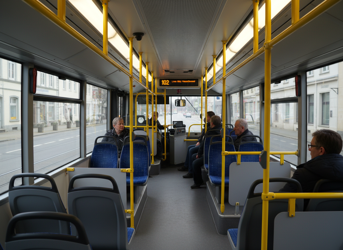 Innenaufnahme eines Busses mit Fahrgästen