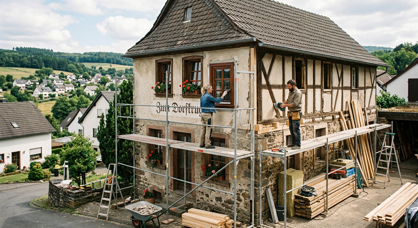In diesem Jahr steht privaten Antragstellern im Landkreis Neuwied im Dorferneuerungsprogramm ein Förderkontingent in Höhe von rund 440.000 Euro für geeignete Vorhaben zur Verfügung. „Der Fördertopf ist wieder gut gefüllt. Dies ermöglicht eine finanzielle Unterstützung für Bauherrinnen und Bauherren, die ein älteres Gebäude sanieren möchten“, betont der Erste Kreisbeigeordnete Philipp Rasbach. Die Schwerpunktförderung des Dorferneuerungsprogramms ist auf Maßnahmen der Innenentwicklung, wie die Umnutzung leerstehender, ortsbildprägender Bausubstanz zum Wohnen und Arbeiten ausgerichtet. Vom Dorferneuerungsprogramm können Bauherrinnen und Bauherren profitieren, die ein älteres ortsbildprägendes Gebäude, dessen Baujahr um 1960 und älter datiert, sanieren und neugestalten möchten. Maßnahmen können bis zu 35 Prozent der förderfähigen Kosten und bis maximal 30.000 Euro bezuschusst werden.