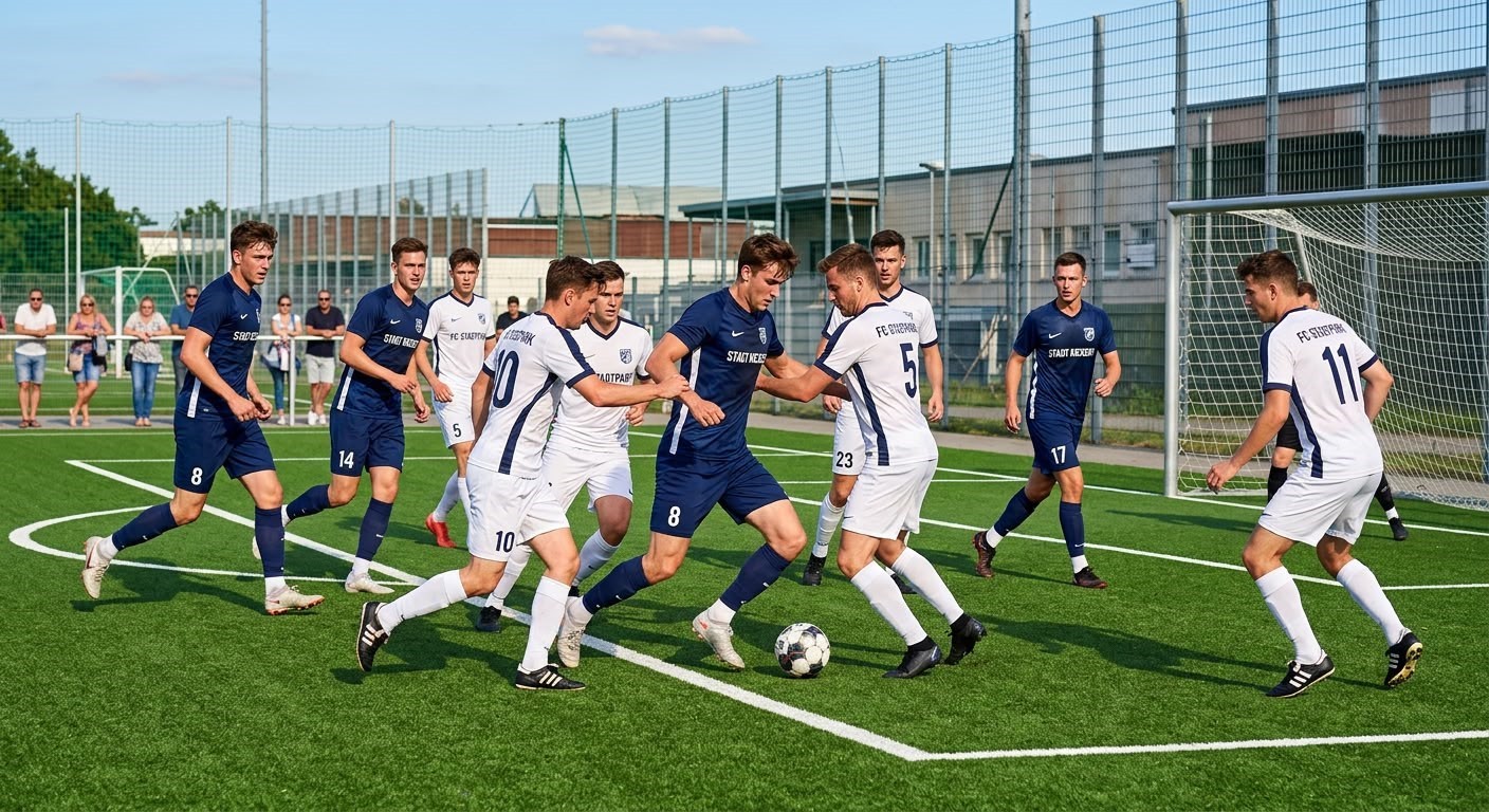 Jungs spielen Fußball auf einem Fußballplatz