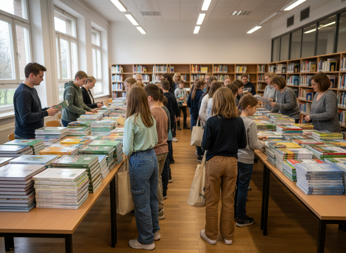 Kinder leihen sich Bücher für die Schule über die Schulbuchausleihe der Kreisverwaltung Neuwied aus.