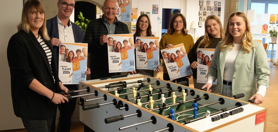 Den passenden „Kick“ in Sachen Freizeitgestaltung gibt der gemeinsame Online-Freizeitplaner der Jugendämter von Kreis und Stadt Neuwied mit seinem praktischen Überblick über diverse Ferien- und Freizeitangebote von zahlreichen verschiedenen Vereinen und Organisationen. Davon sind auch Landrat Achim Hallerbach und Neuwieds Bürgermeister Peter Jung angetan. Foto: Felix Banaski / Stadtverwaltung Neuwied