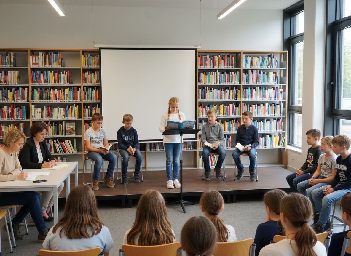 Vorlesewettbewerb zwischen Schülern der 6. Klasse.