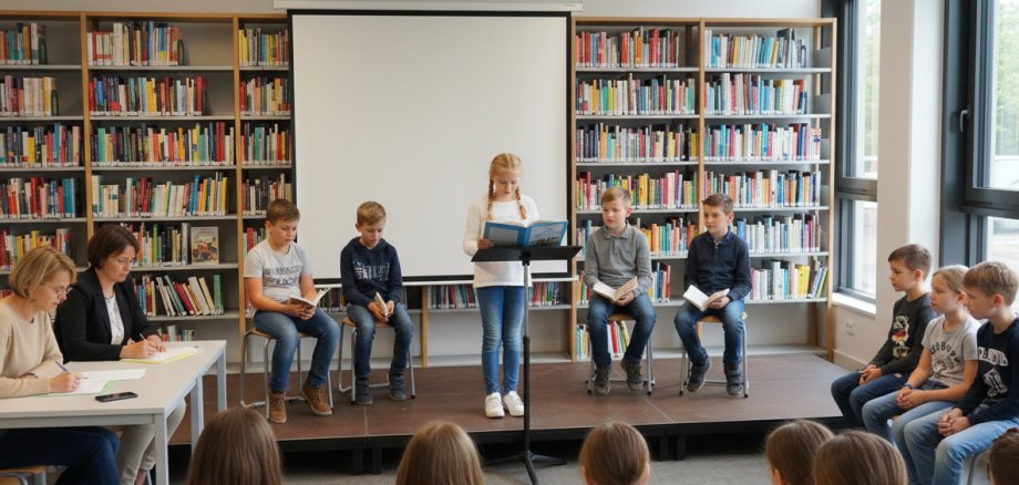 Vorlesewettbewerb zwischen Schülern der 6. Klasse.