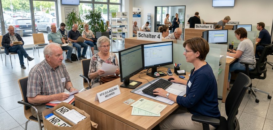 Nachdem die landesweite Umstellung der Bearbeitungs-Software auch bei der Kfz-Zulassungsstelle Neuwied nunmehr abgeschlossen ist, arbeiten die Mitarbeiterinnen und Mitarbeiter mit Hochdruck daran, die Vorgänge auch mit dem neuen Anwendungsprogramm im gewohnten Zeitfenster erledigen zu können.