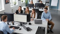 Junge Leute sitzen am Schreibtisch