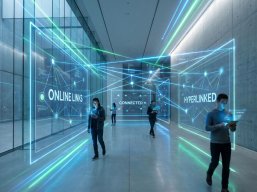 Modernes Bild von Personen die auf Tablets scrollen. Stimmung ist sehr futuritisch.