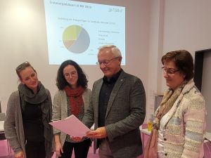 Foto: Haben mit der CO2-Startbilanz jetzt eine verlässliche Datengrundlage: (von links) Klimaschutzmanagerin Janine Sieben, Tanja Reichling (Transferstelle Bingen), Landrat Achim Hallerbach und Ina Heidelbach von der Unteren Naturschutzbehörde. 