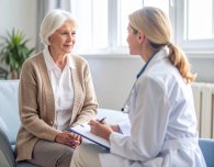 Ärztin spricht mit einer Patentin