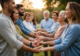 Menschen unterschiedlicher Altersgruppen halten sich an den Händen
