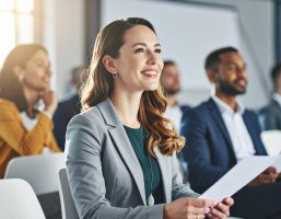 Frau in einem Meeting. Nahaufnahme