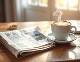 Zeitung und Kaffee auf einem Tisch