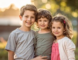 Portrait von 3 Kindern. Zwei Jungs und ein Mädchen.