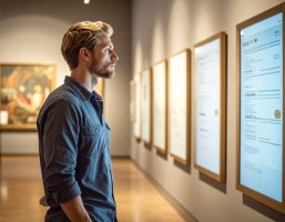 Mann steht vor einem Informationsschild.