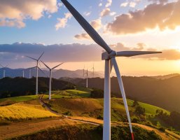 Moderne WIndanlagen auf einem Feld