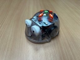 Ein kleiner Roboter, in der Form einer Computer-mouse, mit Augen ist zu sehen